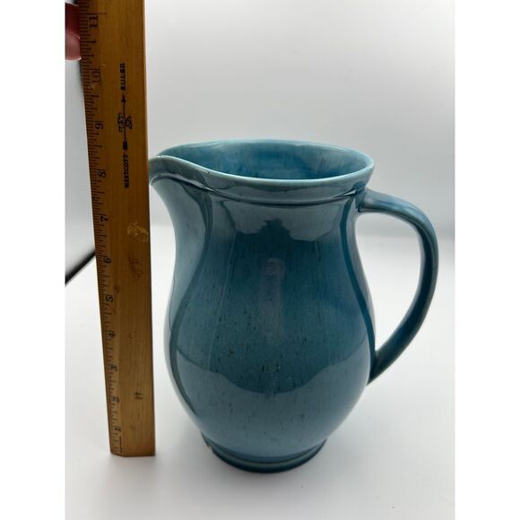 Vintage Blue Ceramic Pitcher Vase Mid Century Modern USA Nippon - Picture 6 of 8